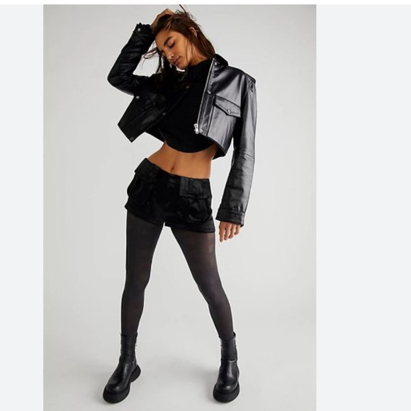 Free People Pants - Free People Give A Little Shorts Black Satin, Size XL new